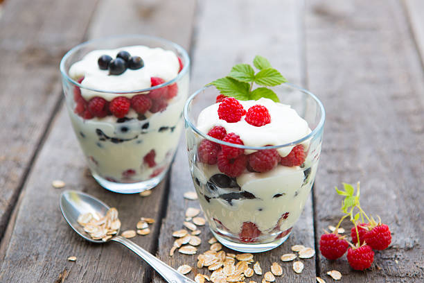istock Natural yogurt with fresh berries and muesli. 585323622