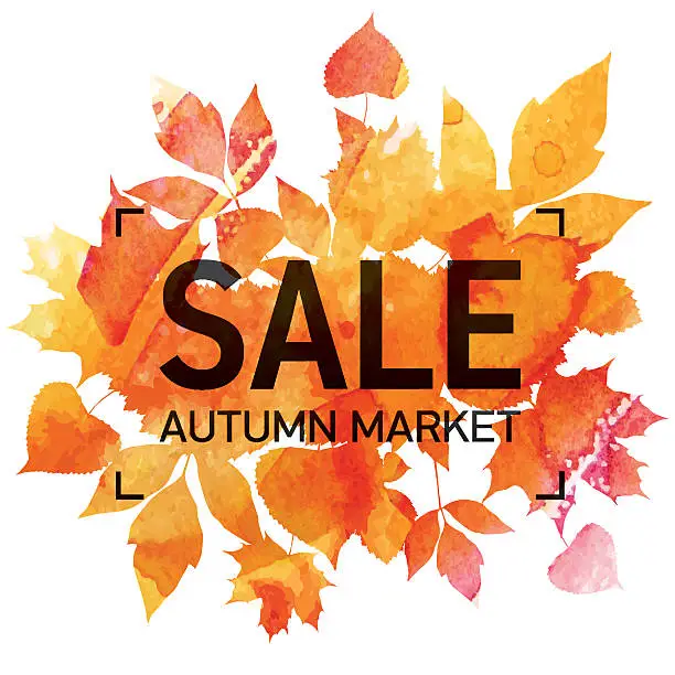 Vector illustration of Golden autumn, seasons sale, leaves of bouquet, market