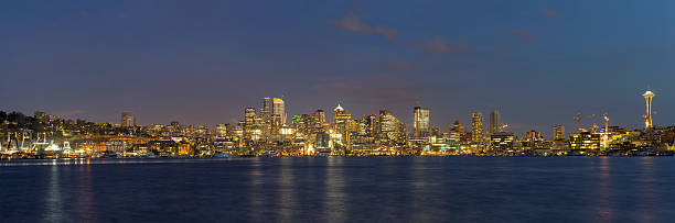 istock Seattle City Skyline along Lake Union Evening Panorama 585326446