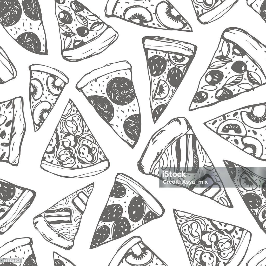 Motif sans couture avec pizza dessinée à la main. - clipart vectoriel de Abstrait libre de droits