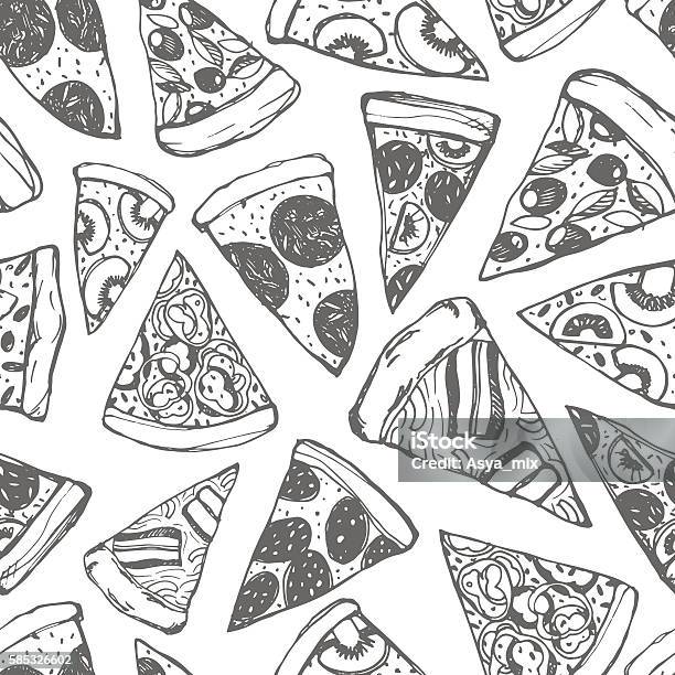 Motif Sans Couture Avec Pizza Dessinée À La Main Vecteurs libres de droits et plus d'images vectorielles de Abstrait - Abstrait, Aliment, Aliment en portion
