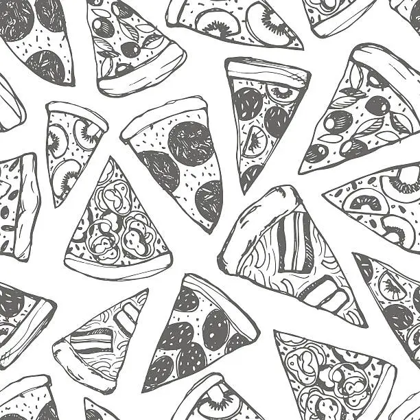 Vector illustration of Seamless pattern with hand drawn pizza.