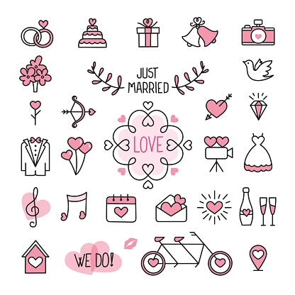 Easily editable flat vector wedding icons.