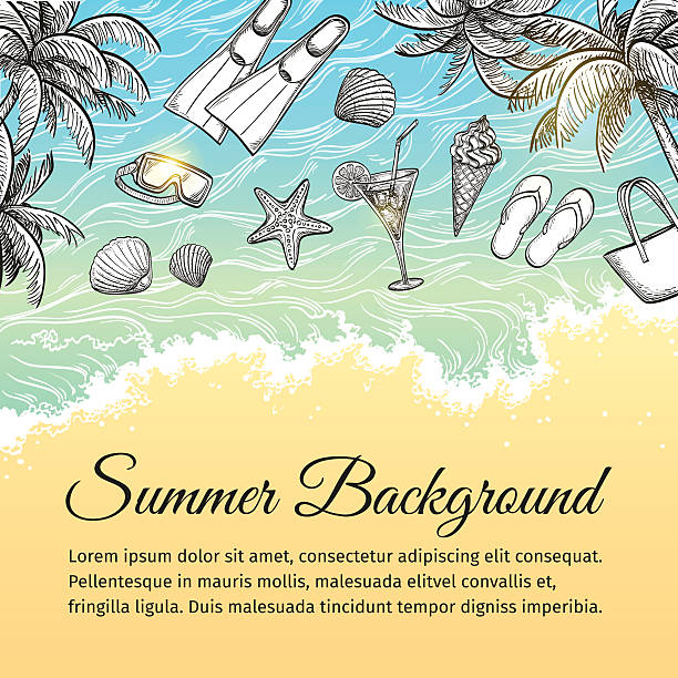 ilustrações de stock, clip art, desenhos animados e ícones de summer sea background. - etching starfish engraving engraved image