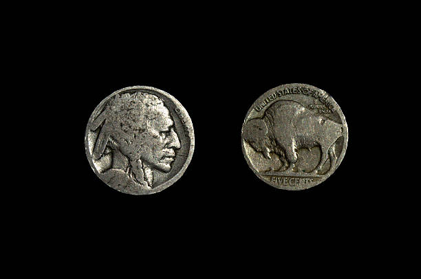 буффало никель, aka индийский глава никель - nickel cent sign us coin old стоковые фото и изображения