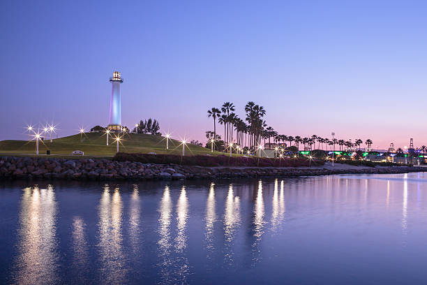 long beach nightview, 2016 - long beach california lighthouse los angeles county stock-fotos und bilder