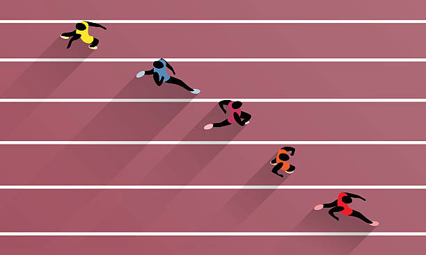 athleten auf der leichtathletik-rennstrecke - leichtathletik stock-grafiken, -clipart, -cartoons und -symbole