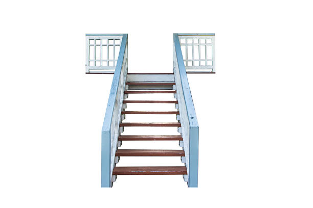 istock wood staircase isolated on white 585484674