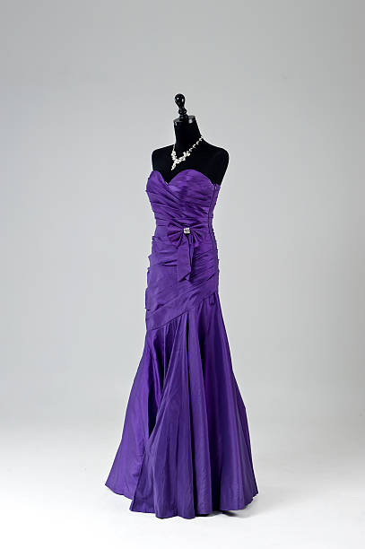 istock Modern purple wedding dress isolated on Grey background 585484836