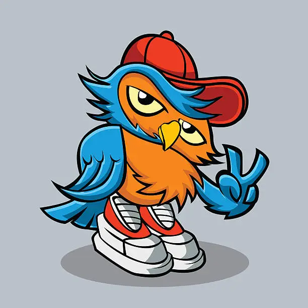 Vector illustration of owl cartoon in hip-hop hat.