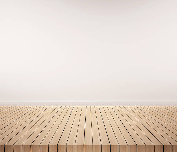 istock Oak wood floor with white wall 585489152