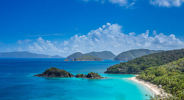 Postcard view from US Virgin Islands Stock picture of the tropical bay captured at Caribbean islands st. thomas virgin islands photos stock pictures, royalty-free photos & images
