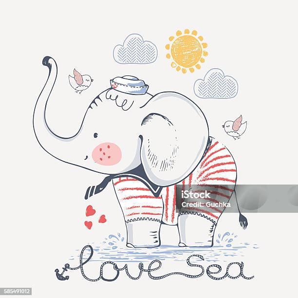 Elephant Sailor Stock Illustration - Download Image Now - Animal, Baby - Human Age, Baby Boys