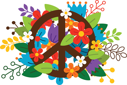 Peace symbol with flowers on white background. Vector illustration