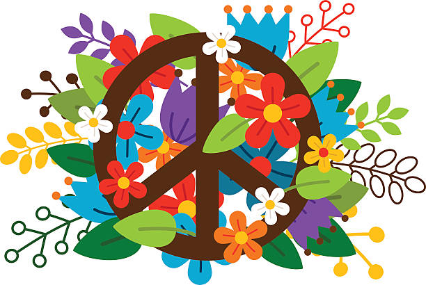 Peace symbol with flowers Peace symbol with flowers on white background. Vector illustration v sign stock illustrations