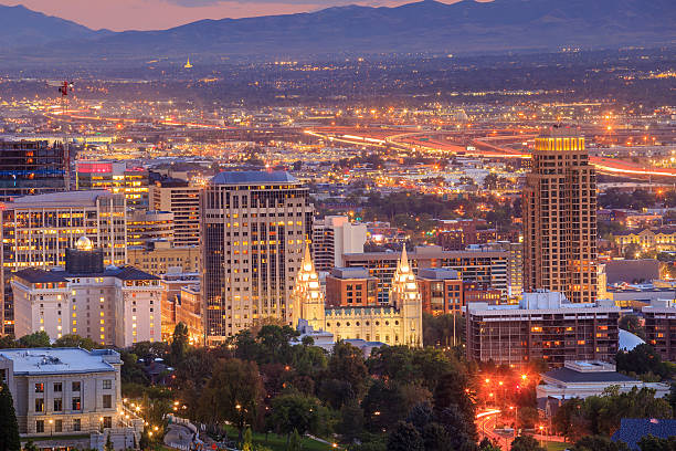 istock Downtown Salt Lake City, Utah at night 585497380