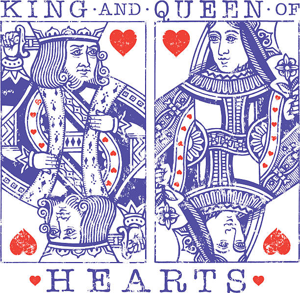 Grunge hearts illustration A king and queen of hearts. hearts playing card illustrations stock illustrations