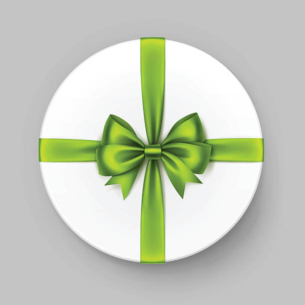 białe okrągłe pudełko na prezent z zieloną wstążką z satynowej kokardki z limonki - christmas christmas ornament green lime green stock illustrations
