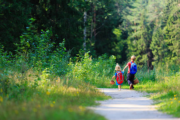 istock little boy and girl with baskets going to forest 585500744