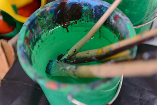 istock artist paintbrushes in dirty bucket. 585501128