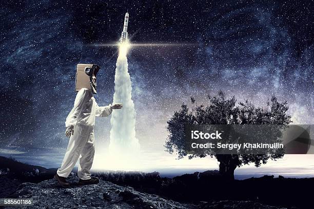 Dreaming To Explore Space Mixed Media Stock Photo - Download Image Now - Adult, Astronaut, Astronomy