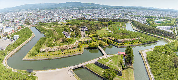 istock Goryokaku park view from Goryokaku tower. 585501462