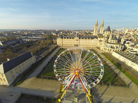 Caen City Hall with the Ferris Wheel seen from a drone