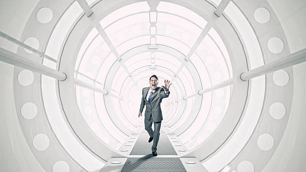 istock Businessman in 3D room  . Mixed media 585503636