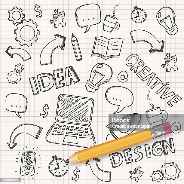 Idea Concept With Pencil And Doodle Sketches Business Doodles Set Stock Illustration - Download Image Now
