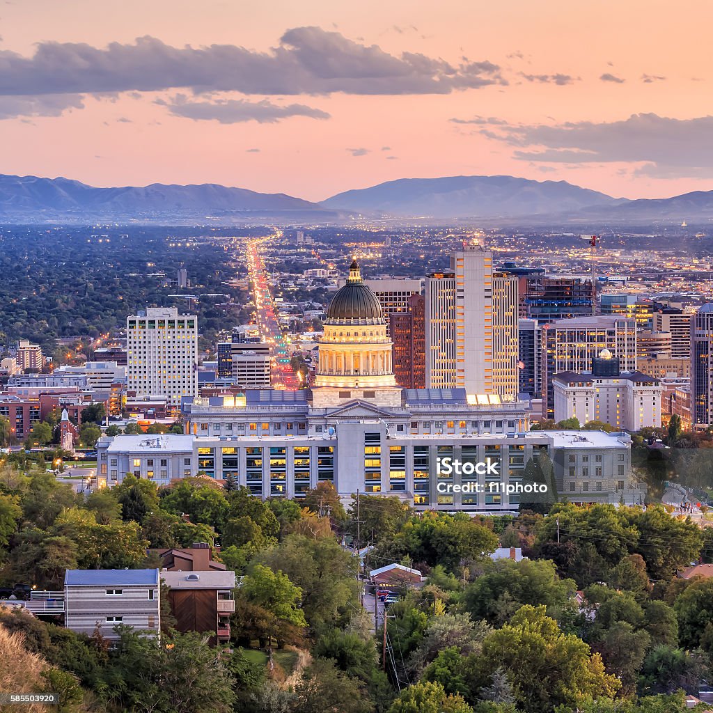 Salt Lake City, Utah at night Salt Lake City skyline Utah at night Business Stock Photo