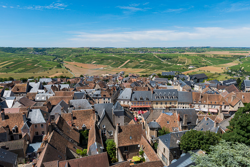 Sancerre, France - July 31, 2012: Great view from the town of Sancerre and the vineyards of Sancerre.