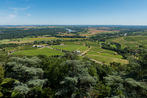 Great view from the town of Sancerre over the valley of the Loire and the vineyards of Sancerre.