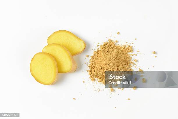 Fresh And Ground Ginger Stock Photo - Download Image Now - Ginger - Spice, Ground - Culinary, Spice