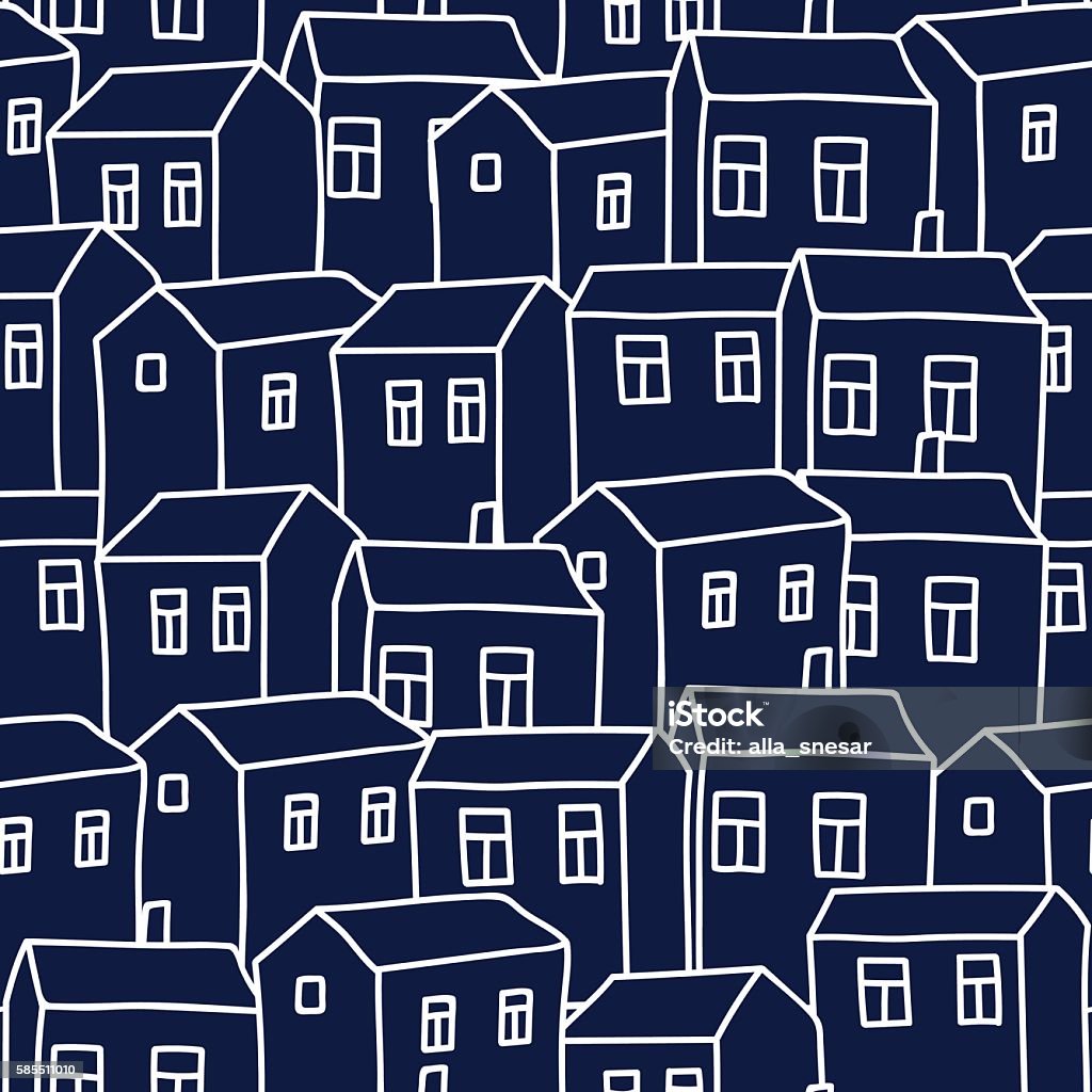 Cute cartoon pattern with houses. Seamless vector background. House stock vector