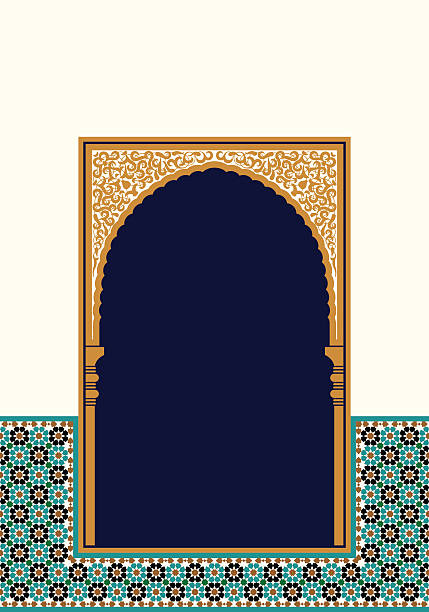 stockillustraties, clipart, cartoons en iconen met arabic floral arch. traditional islamic background. mosque decoration element. - morocco