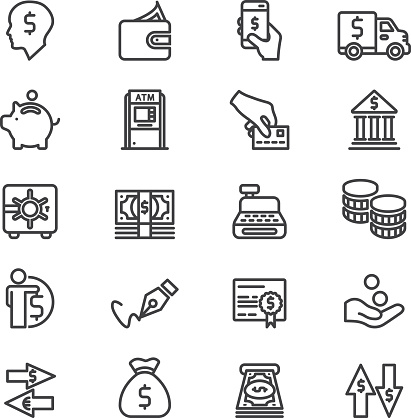 Bank Finance Money & Payment Line icons 