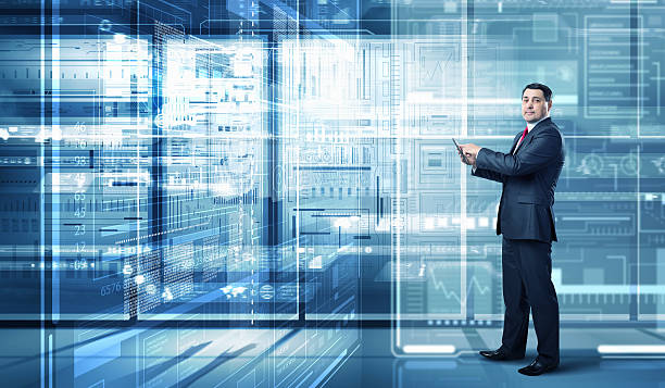istock Businessman use tablet pc . Mixed media 585515594