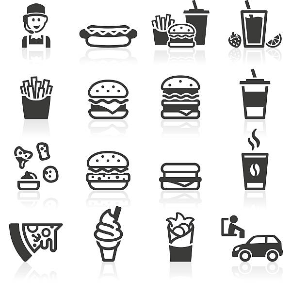 illustrations, cliparts, dessins animés et icônes de hamburger fast food icônes - frites