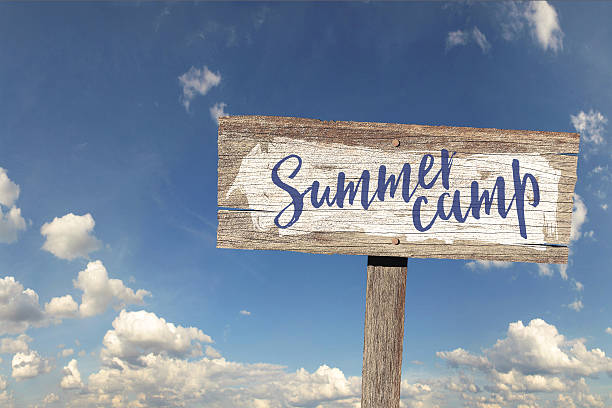 istock Summer camp rustic wooden sign 585518298