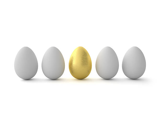 istock Golden egg in a row of the white eggs. 585519556