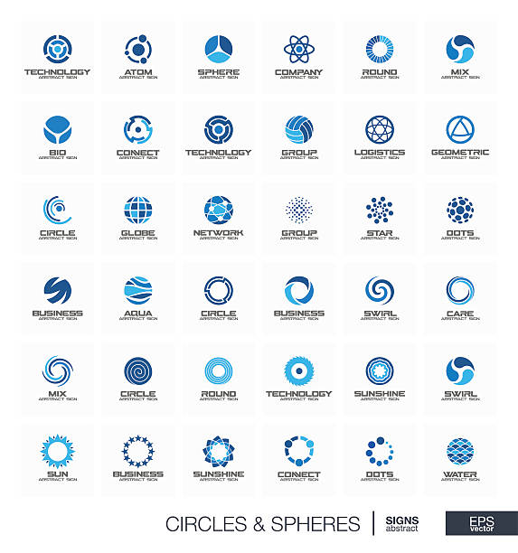 illustrations, cliparts, dessins animés et icônes de ensemble de signes géométriques abstraits pour les entreprises. orbite, atome, rouleau - technology globe sphere planet