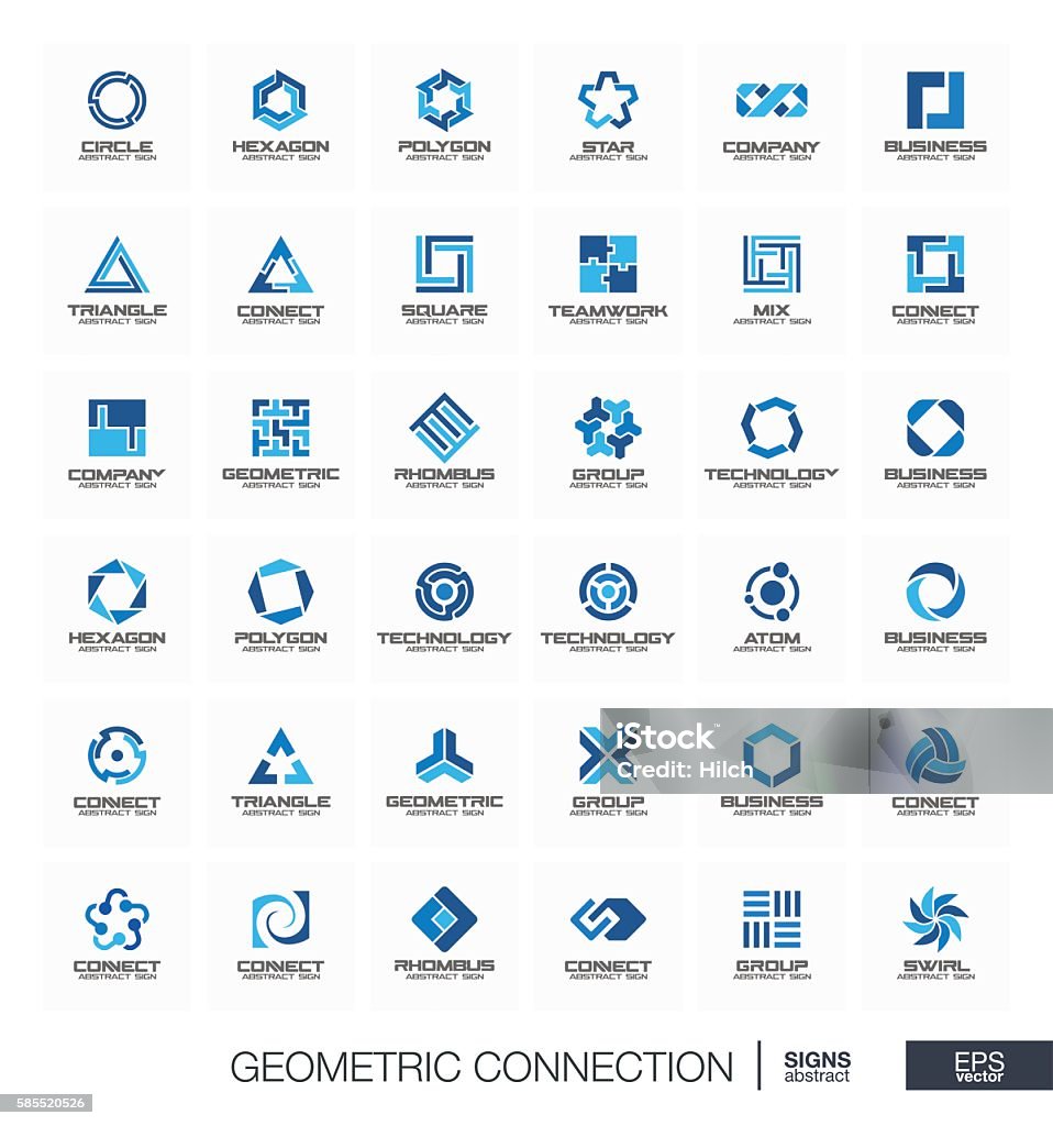 Abstract sign set for business company. Segment, section connect concept Abstract sign set for business company. Corporate identity design elements. Segment, section connect concept. Circles, polygons, square, hexagon geometric collection. Colorful Vector icons Icon Symbol stock vector