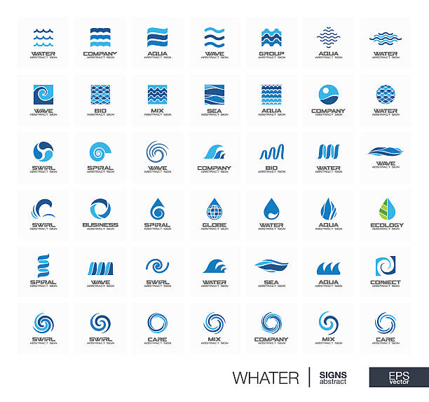 illustrazioni stock, clip art, cartoni animati e icone di tendenza di set di segni astratti per la società aziendale. stella, onda d'acqua, gocce - design element infographic symbol icon set