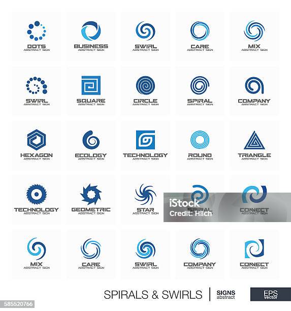 Ilustración de Conjunto De Signos Abstractos Para La Empresa De Negocios Onda Círculo Resorte Rotación y más Vectores Libres de Derechos de Espiral