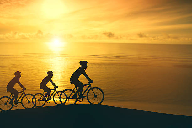 istock Empty Copy Space Sporty company friends on bicycles outdoors aga 585521488