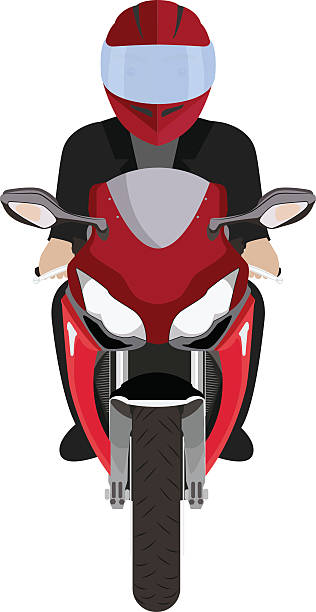 ilustrações de stock, clip art, desenhos animados e ícones de man in a helmet riding motorcycle. front view - motorcycle biker riding motorcycle racing