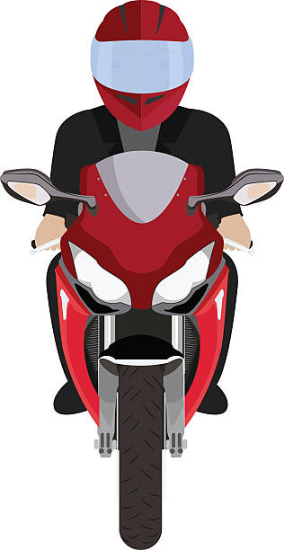 Man in a helmet riding motorcycle. Front view Man in a helmet riding motorcycle. Front view motorized vehicle riding stock illustrations