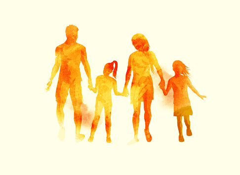 Young Happy Family watercolour Vector