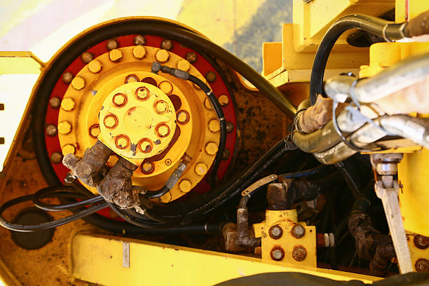 istock Hydraulic pump with hydraulic hose line and equipment 585525778