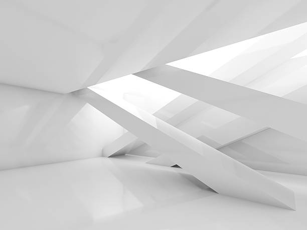 3d white room with beams interior Abstract empty interior background, white room with beams and soft illumination. Digital 3d illustration, computer graphic architectural feature stock pictures, royalty-free photos & images